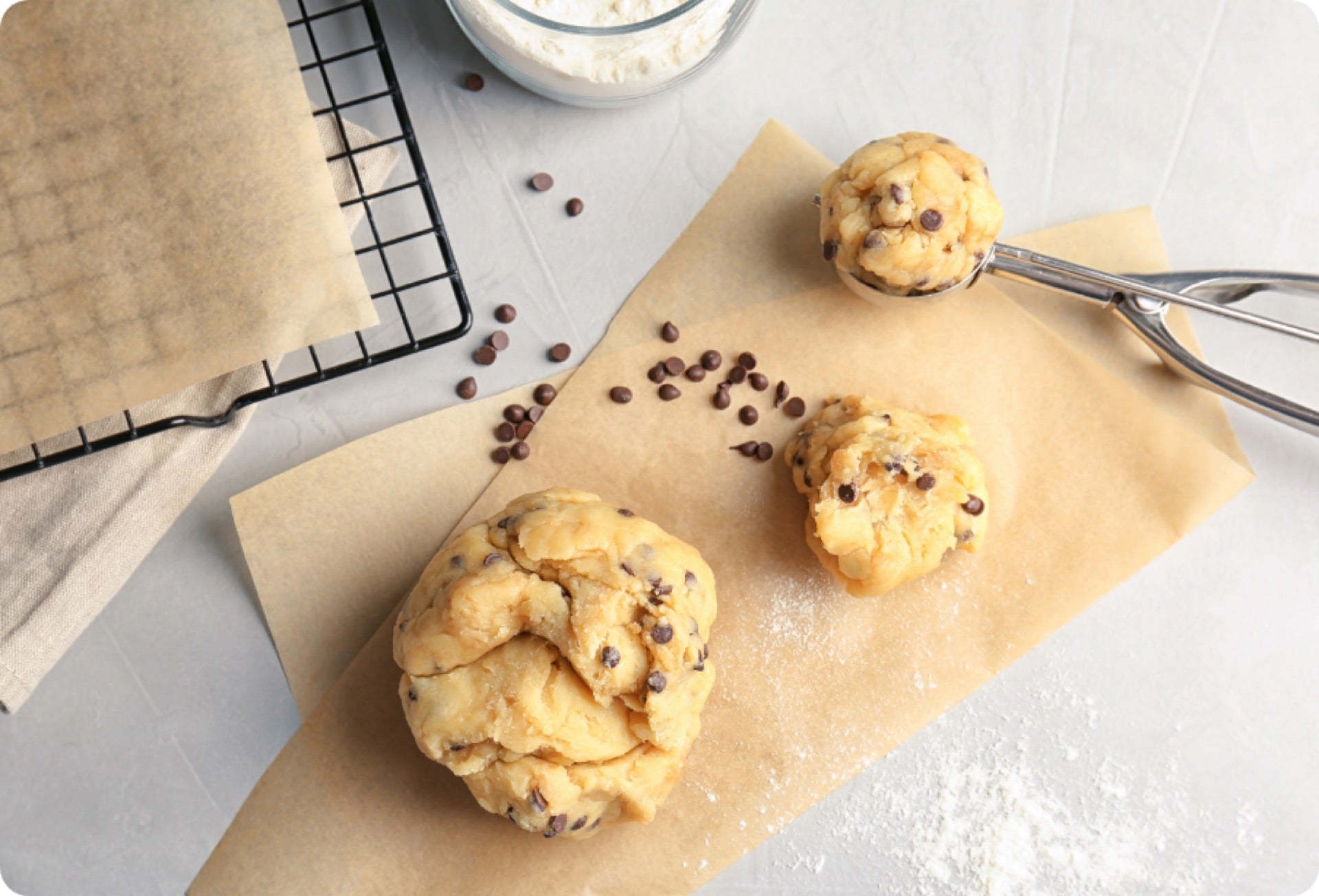 Cookie dough on a baking sheet