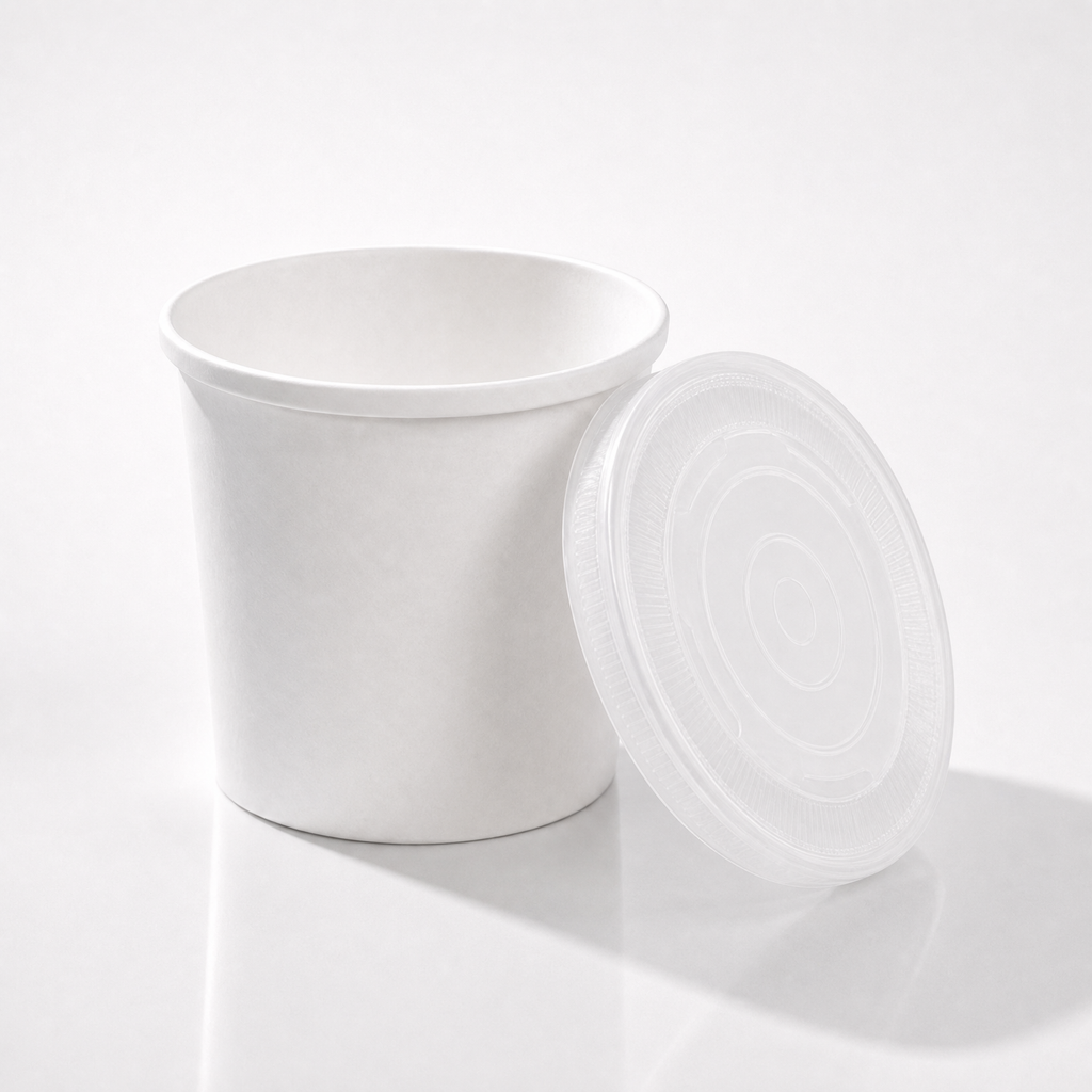 12oz White Paper Soup & PP Lid Pot _ Cup _ Ice Cream _ Rice _ Salad _ Noodle - Case: 1000