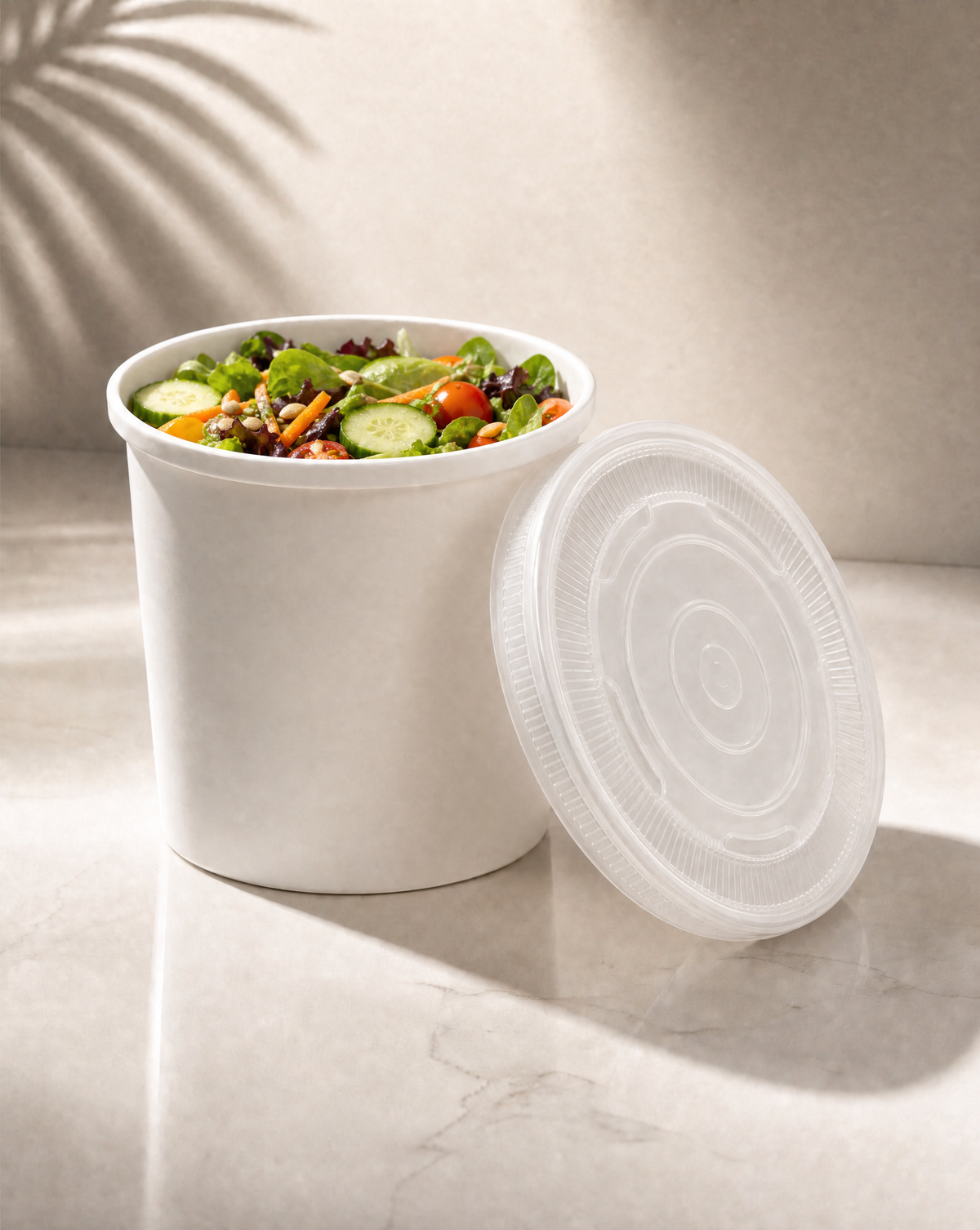 12oz White Paper Soup & PP Lid Pot _ Cup _ Ice Cream _ Rice _ Salad _ Noodle - Case: 1000