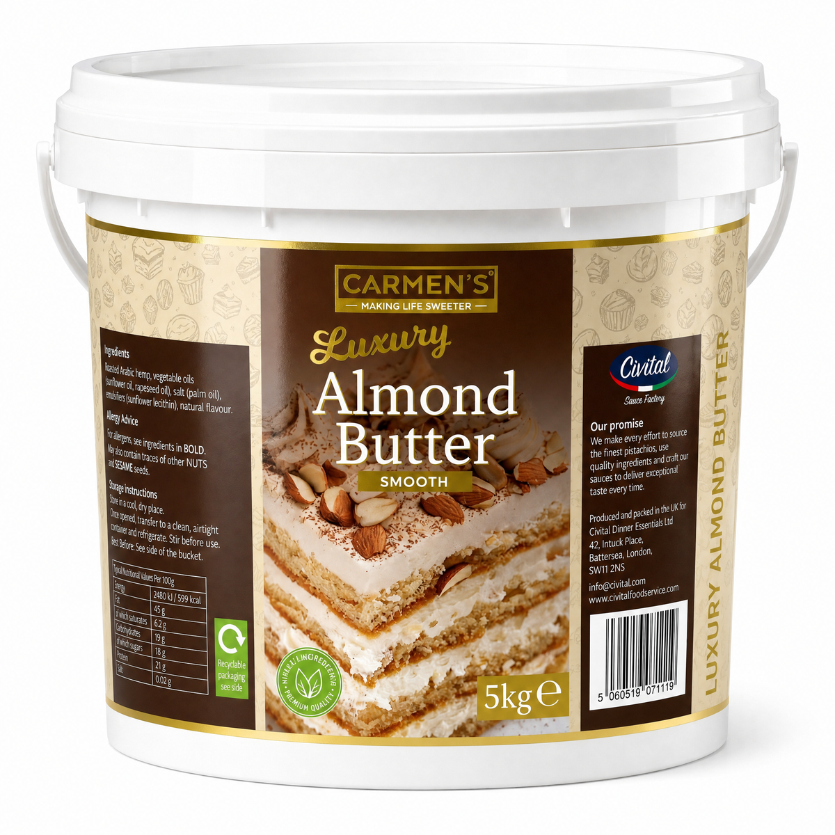 5kg Carmen's _ Luxury Almond Butter Cream 5kg