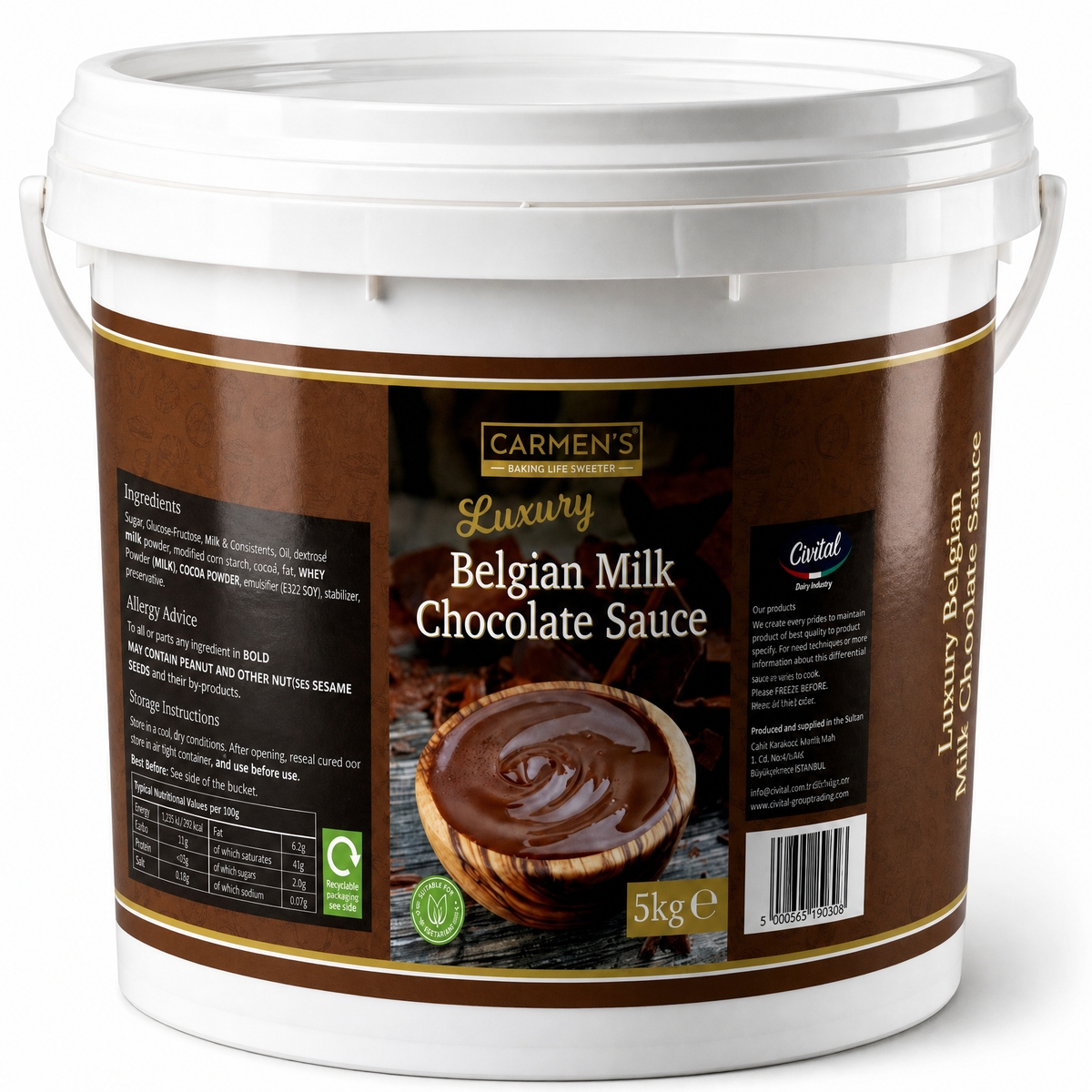Carmen’s Luxury Belgian Milk Chocolate Sauce 5kg for professional use