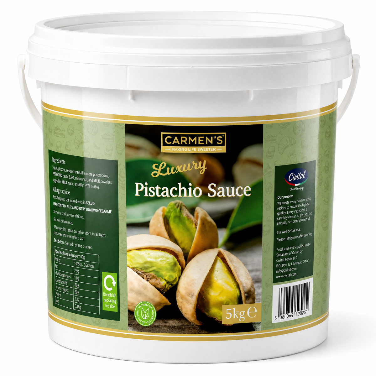 Carmen’s Luxury Real Pistachio Sauce 5kg for professional use 20%