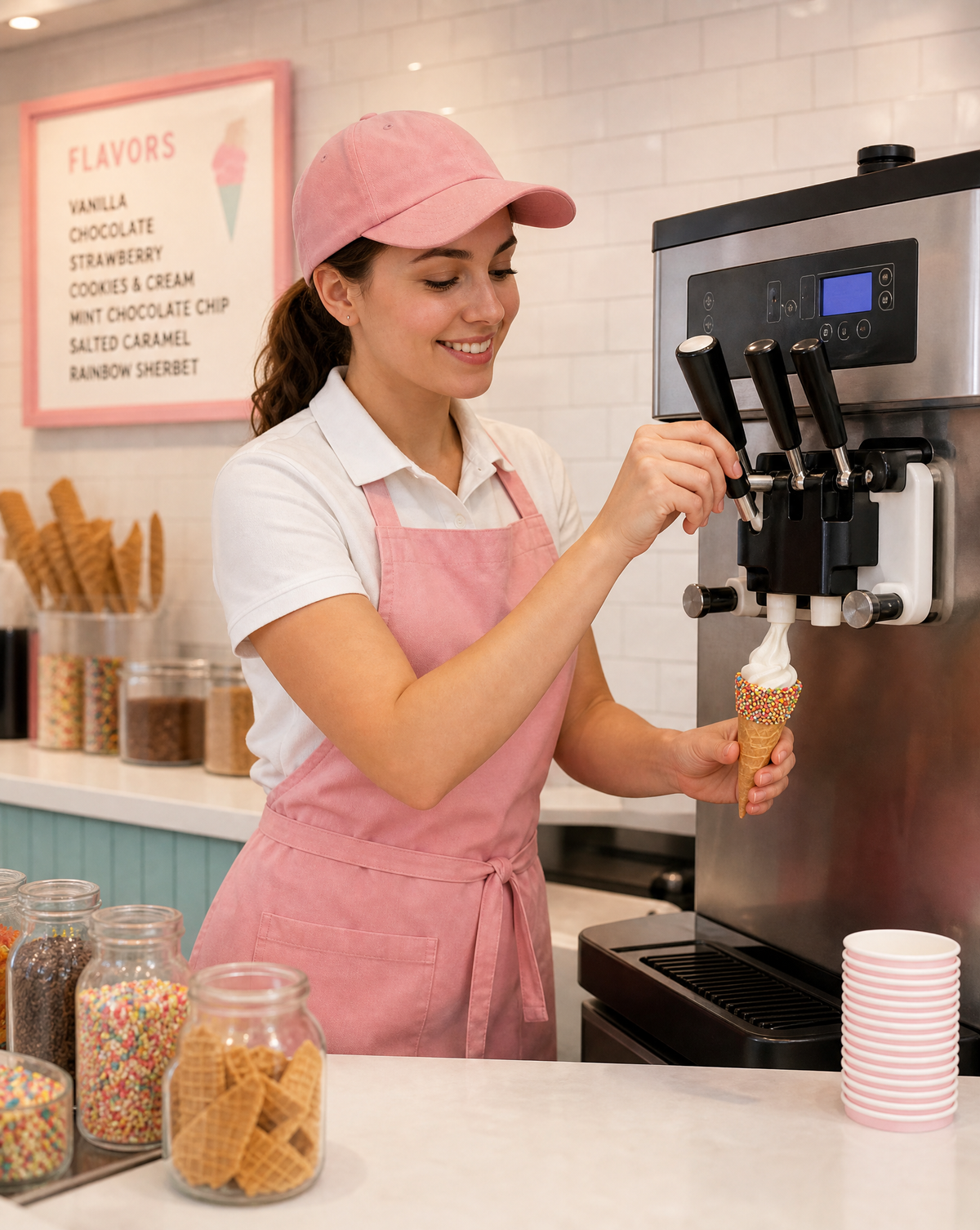 Carmen's tall rainbow decorated sprinkles waffle cone (1 scoop) - 48 Units