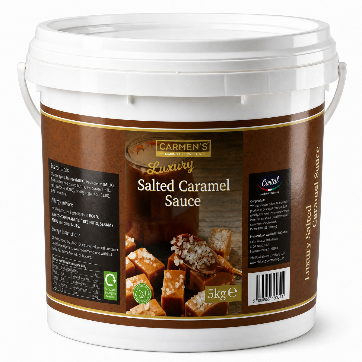 Carmen’s Luxury Salted Caramel Sauce 5kg for professional use