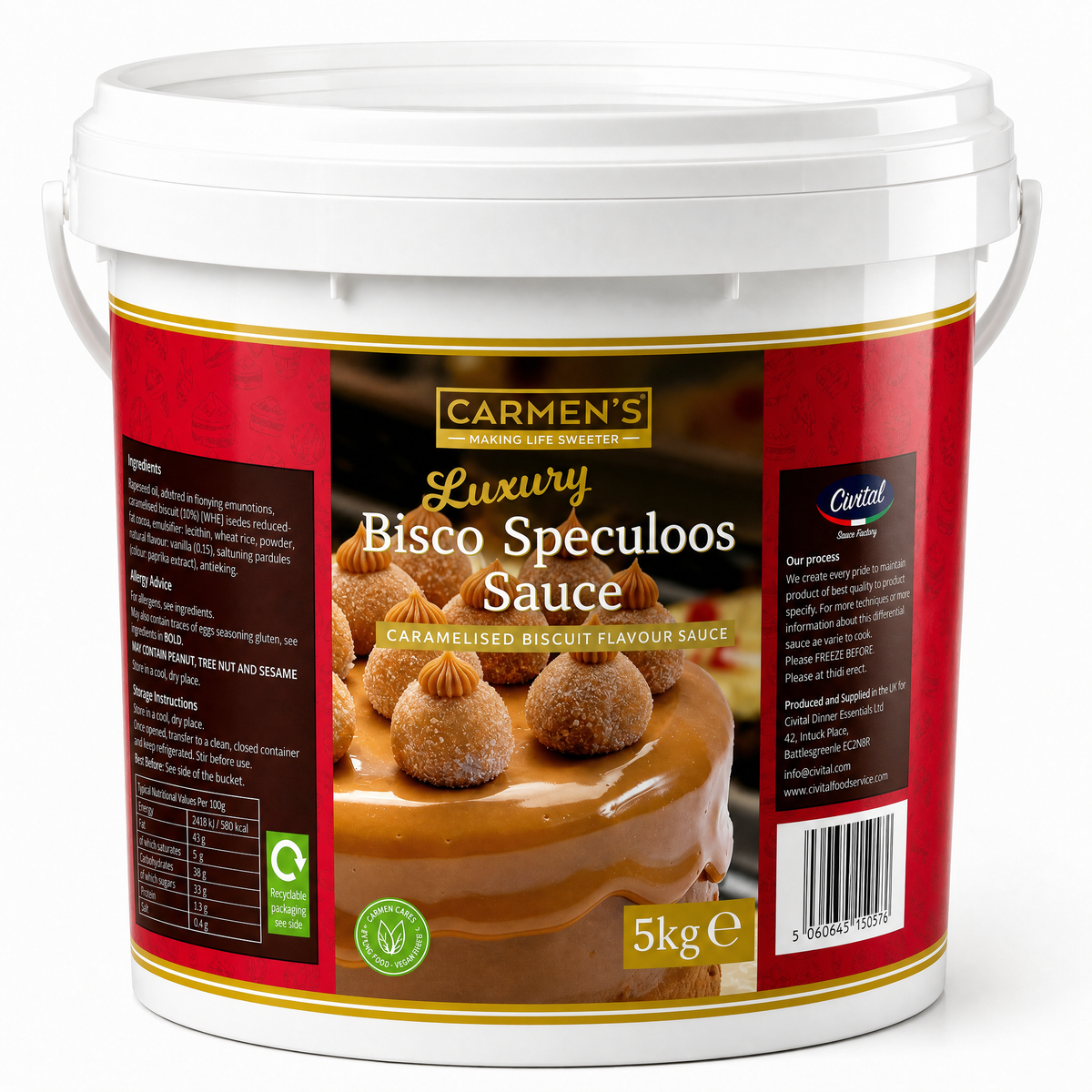5kg Carmen's _ Luxury Liquid Bisco Speculoos Topping Sauce for professional 5kg